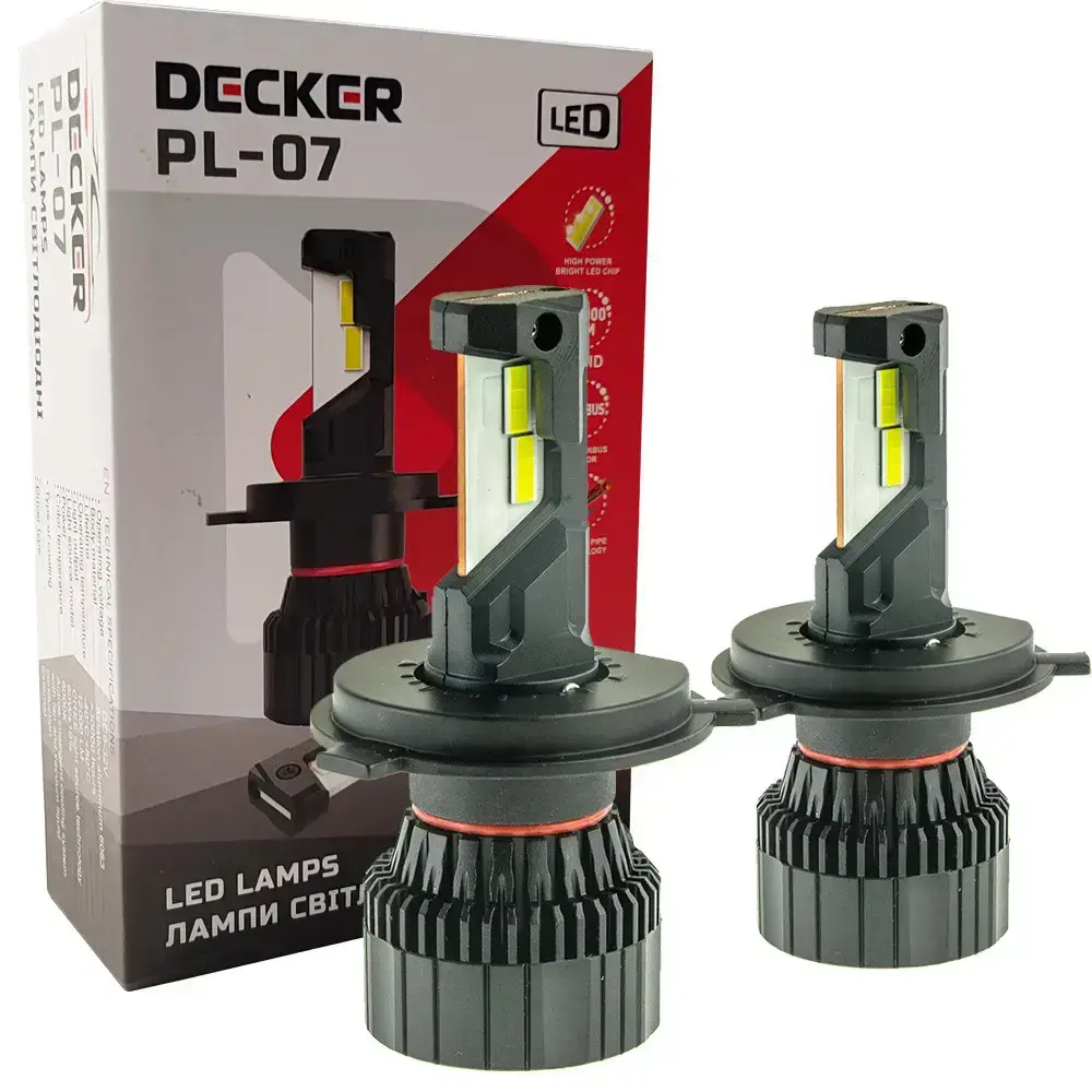 зображення_viber_2026-08-19_22-50-05-004 LED-ЛАМПИ Decker LED PL-07 H4 6000K 12000LM 2 ШТ КОМПЛЕКТ - Зображення 1